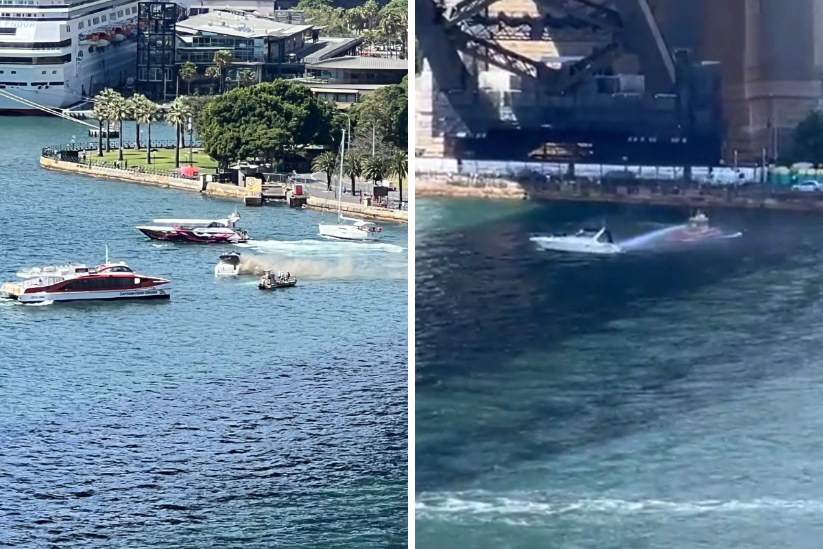 Article image for EXCLUSIVE – Chaos at Sydney Harbour as boat catches fire under bridge